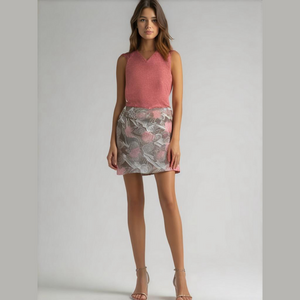 Ann Taylor Loft Size 14 Taupe &  Pink Floral with Pockets 100% Cotton Mini Skirt